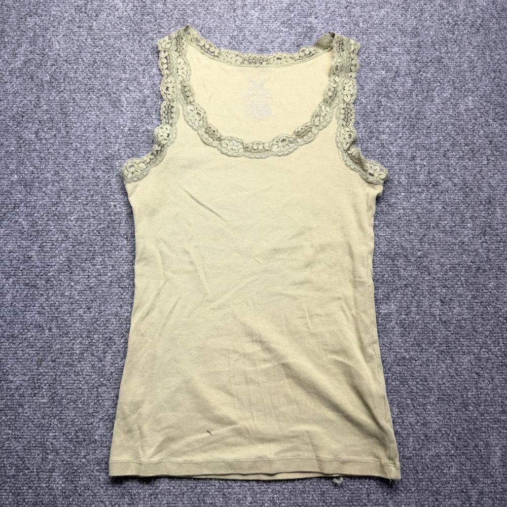 Faded Glory Womens Sage Green Lace Trim Ribbed Tank Top Size M 8-10 Sleeveless